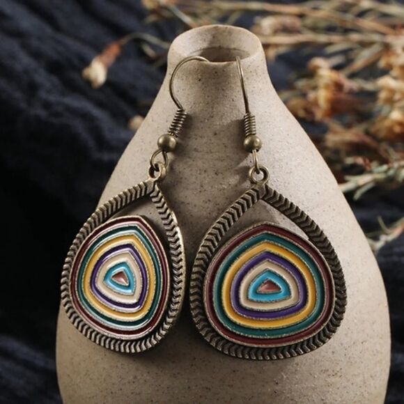Bronze Jewel Tone Earrings Boho Peacock - Picture 2 of 4